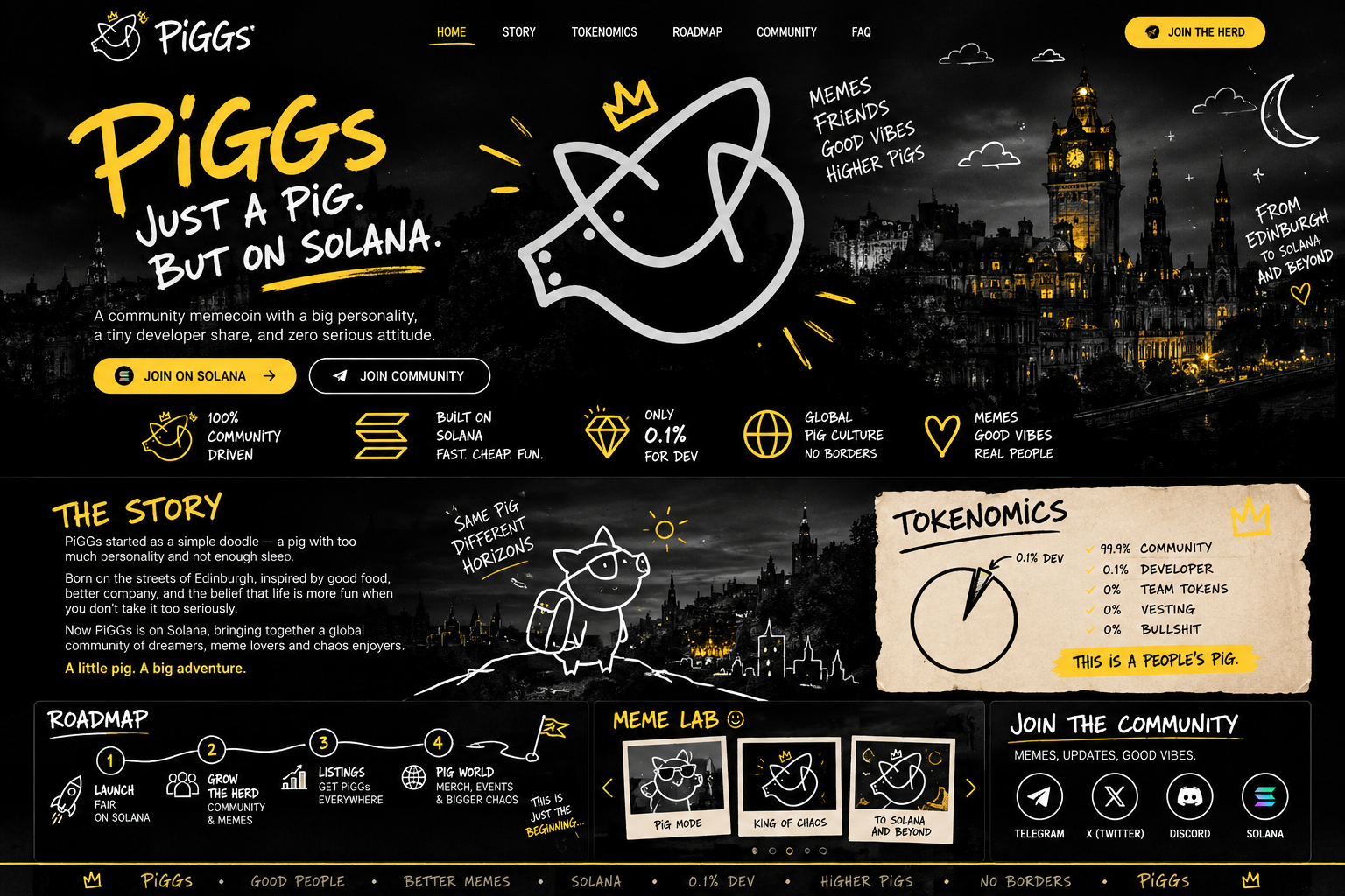 PiGGs illustrated Edinburgh and Solana landing page concept